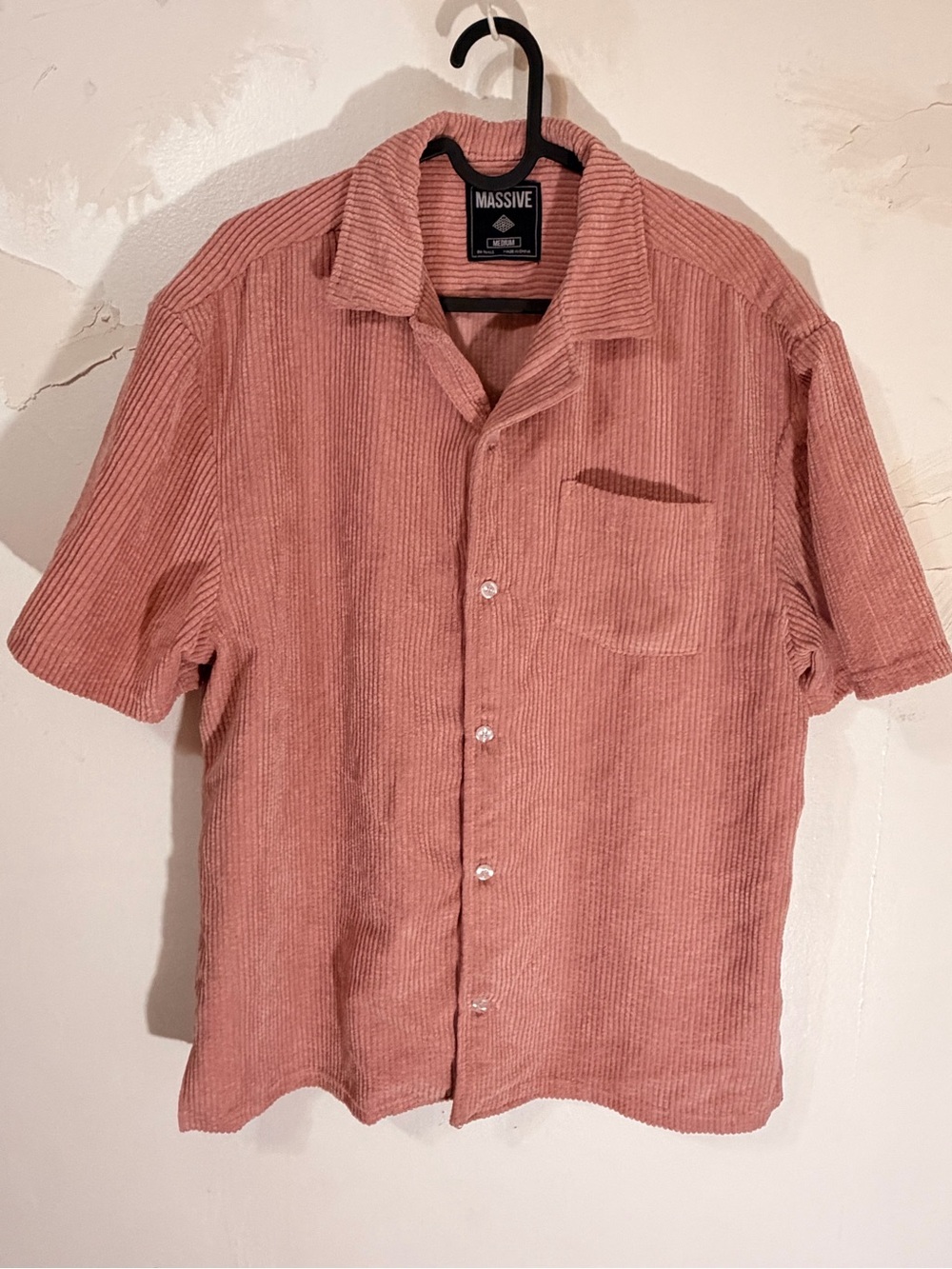 Massive Men’s Short Sleeve Button-Up Shirt Shorts Set - Dusty Rose